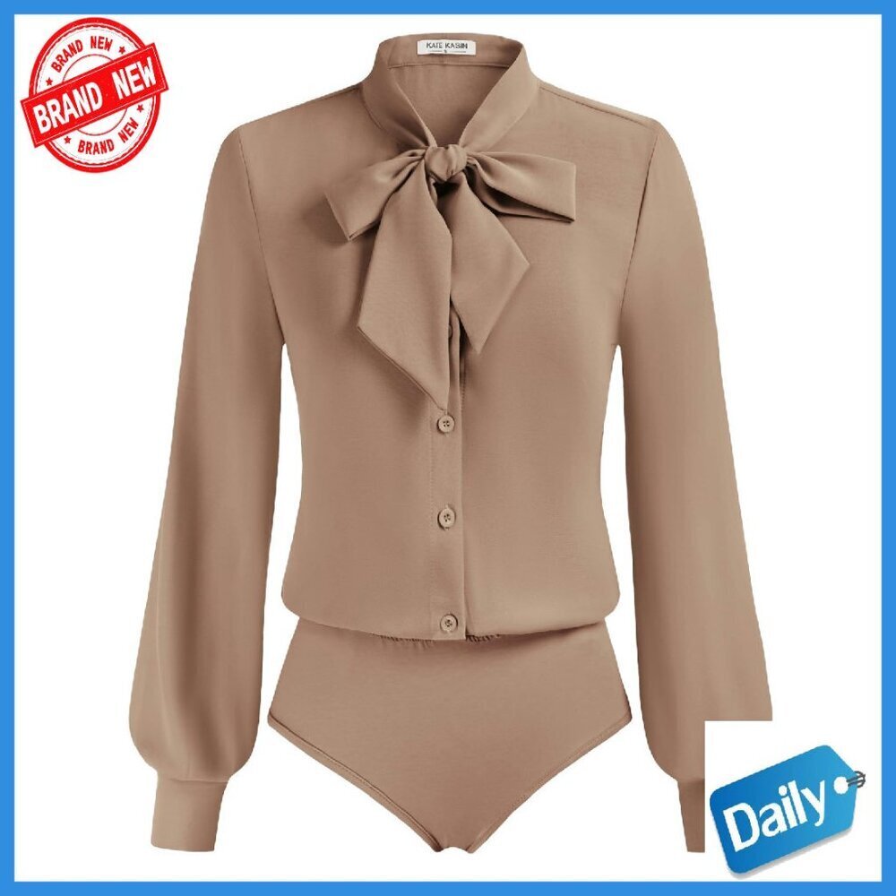 Women's Long Sleeve Button Down Blouse with Bow Tie Neck